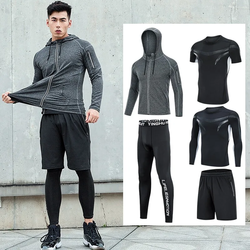 Chándal elástico de compresión hombre, conjunto reflectante deportiva de baloncesto, carreras, Santander, ropa de entrenamiento|Conjuntos para running| - AliExpress