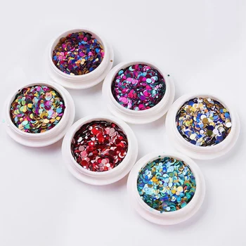 

6 Box/Set Nail Art Sequins Colorful Polka Dot Waves Round UV Gel Polish Nail Patch Glitter Powder Manicure maquiagem