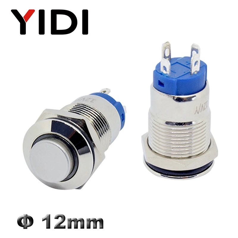 Ring LED High Head 12 мм латунный нержавеющий металлическая кнопка переключатель 1NO Выключатель без фиксации Переключатель питания символ включения 12 В 220 В светодиодный выключатель света - Цвет: Ring LED High Head