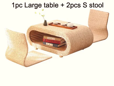 L table 2pcs S stool 1 шт стол+ 2 шт табурет пасторальный стиль овальной формы соломенный Плетеный чайный столик японский антикварный журнальный столик маленький чайный столик - Цвет: L table 2pcs S stool