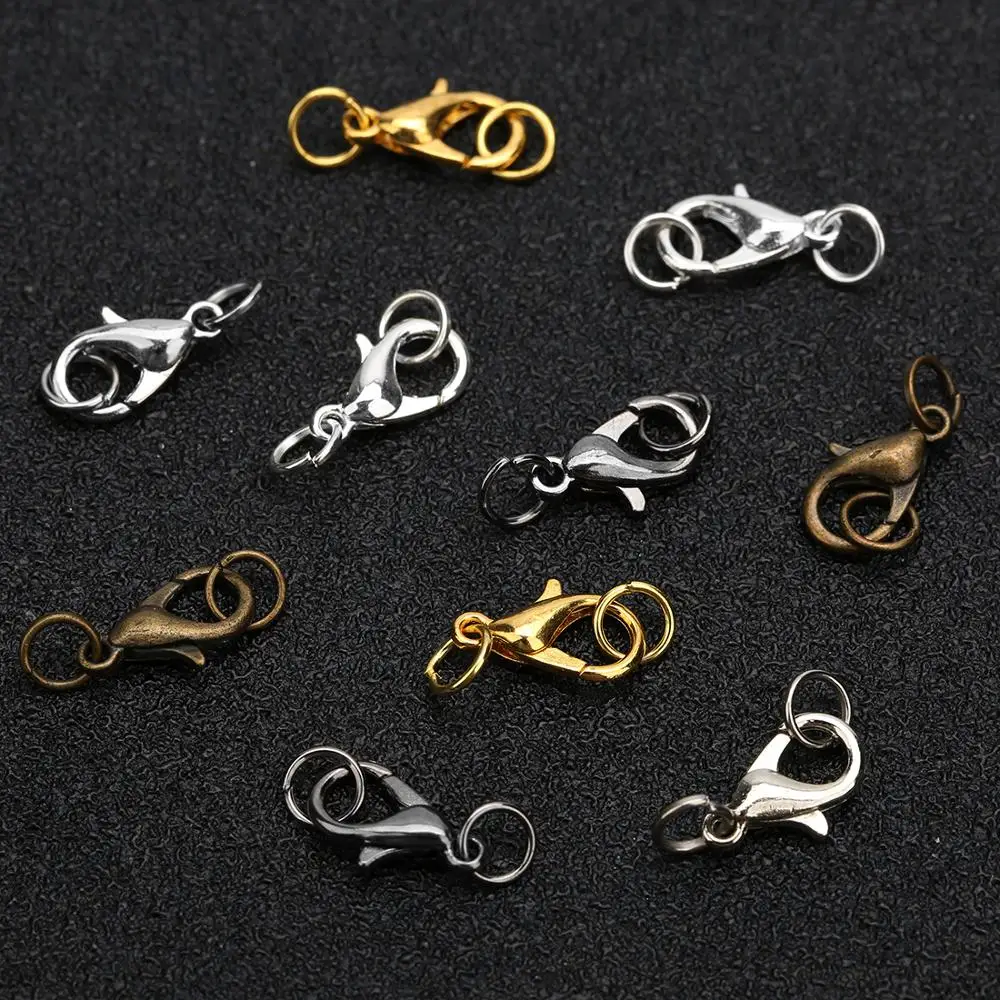 Fermoirs à homard, 50 pièces, 10/12/14mm, crochets pour collier, métal, fer, couleur or, anneaux de saut, fermoirs d'extrémité, connecteurs, fournitures de bijoux à faire soi-même