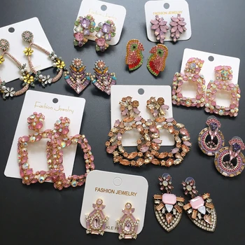 

Ztech Korean Sweet Pink Vintage Drop Earring Bling Crystal Long Earring brincos pendientes Wholesale Statement Jewelry Bijoux