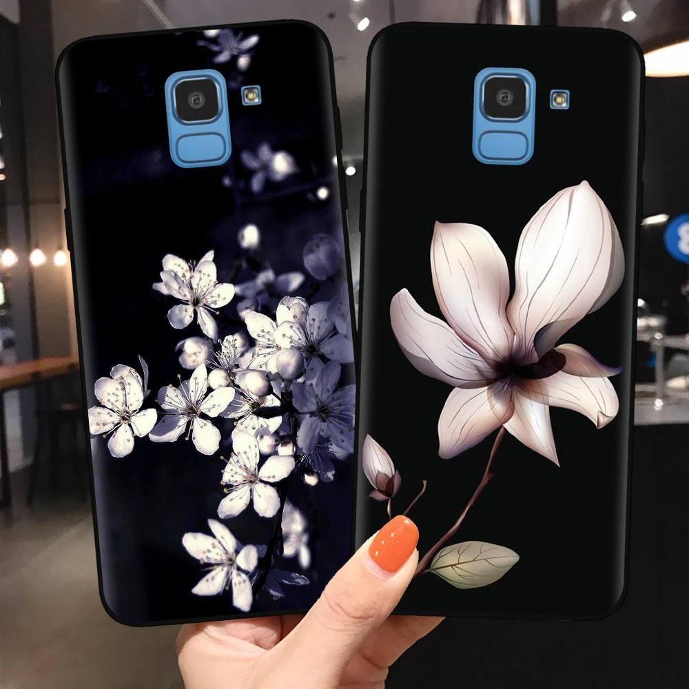 Роскошный Черный силиконовый чехол с цветами для телефона Samsung J3 J5 J72017 J4 J6 Plus 2018 A10