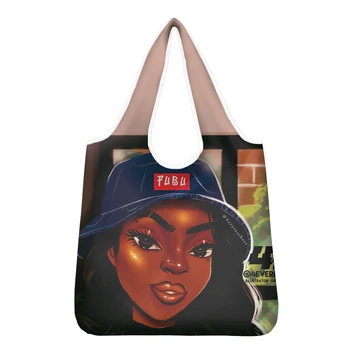 

NOISYDESIGNS Energetic African Girls Design Popular Custom Bags With Logo Eco Friendly Reusable Grocery Bag Folded Shopping Bag
