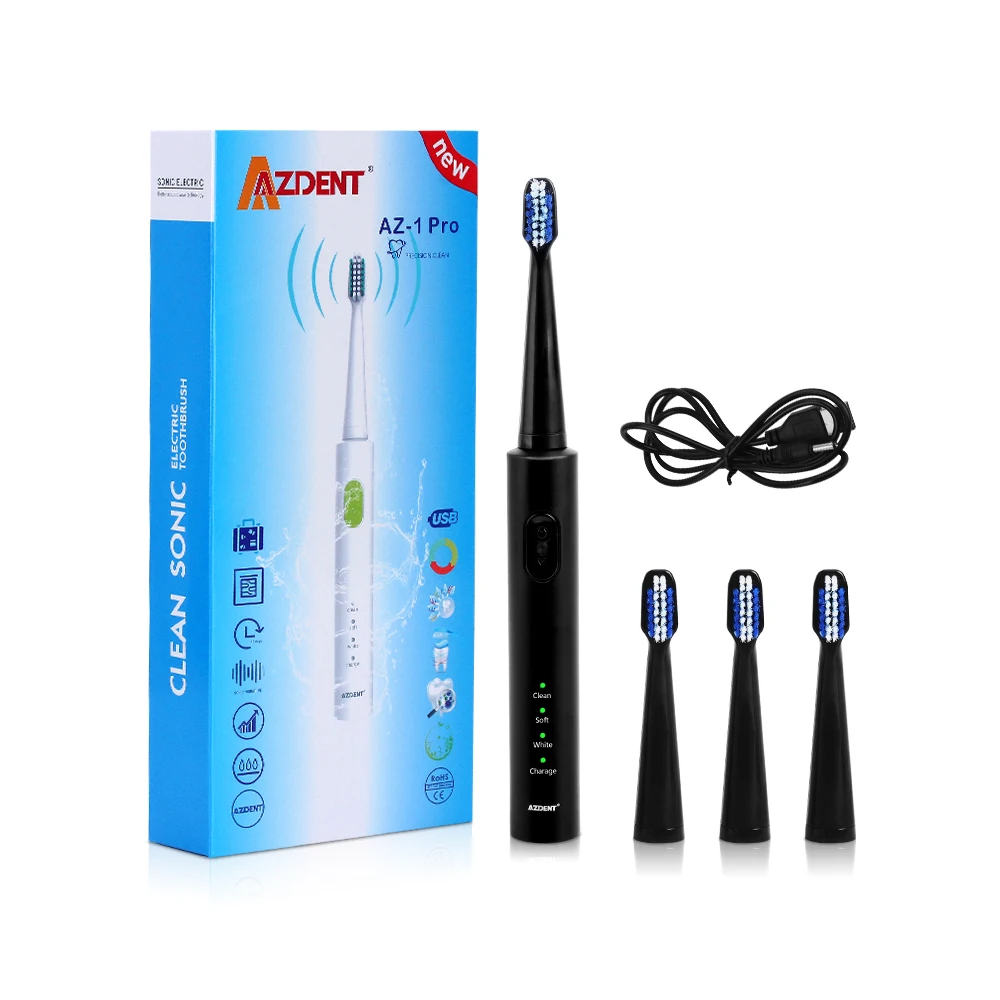 AZDENT AZ-1Pro USB перезаряжаемая электрическая зубная щетка 3 режима ультра звуковая Водонепроницаемая зубная щетка 4 сменные головки для чистки полости рта