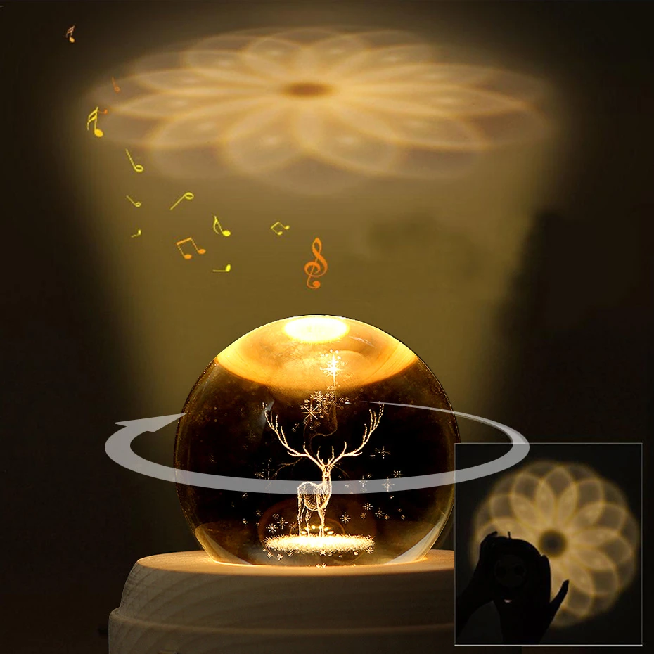 

Rotary Music Box, 3D Night Light Music Box, Moon Light Lovers Crystal Ball Music Box In Music Box Christmas Gifts New Year Gifts