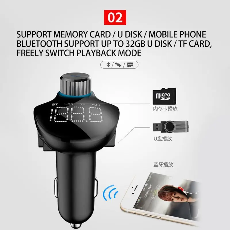 fm-передатчик модулятор Bluetooth Handsfree автомобильный комплект вспомогательный автомобильный аудио MP3 плеер 5 в 3.4A USB зарядное устройство