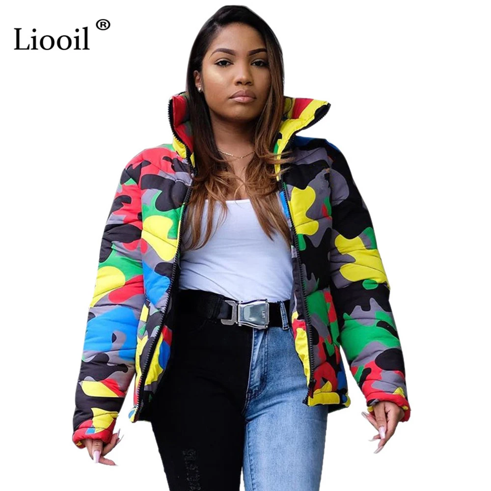 astounding  Liooil Plus Size Camouflage Print Warm Winter Coats And Jackets Women Man Streetwear Long Sleeve Zi