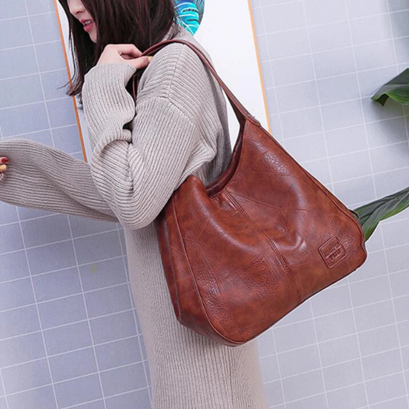 Vintage Handbag For Women Soft PU Leather Shoulder Bag Large Capacity Luxury Lady Purse Fashion Brand Shoulder Bag Shopping Bag