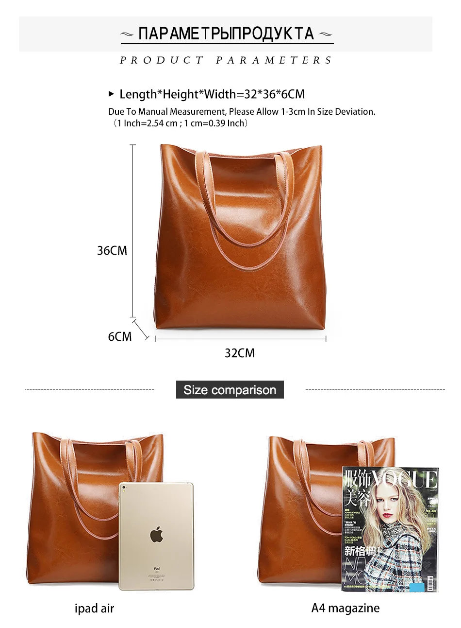 Zency Genuine Leather Vintage Women Shoulder Bag High Quality Fashion Brown Large Capacity Shopping Bags Black Tote Handbag