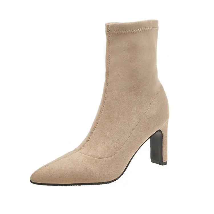 Tanie Ho podłoże z 2019 szpiczasty botki damskie szpilki zamszowe moda dzikie Slim elastyczne buty wygodne utrzymać ciepłe trzy kolory opcjonalnie