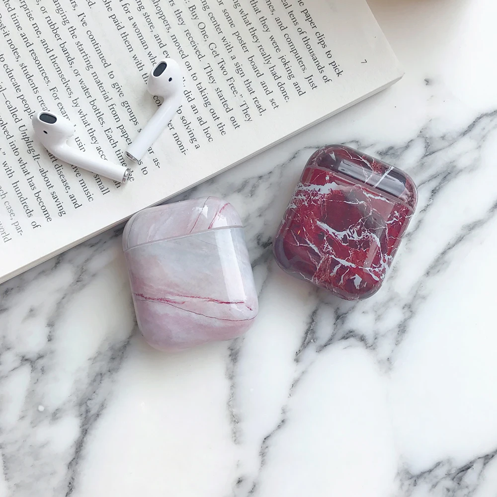Чехол для Airpods защитный чехол Роскошный Жесткий с мрамором Bluetooth беспроводных
