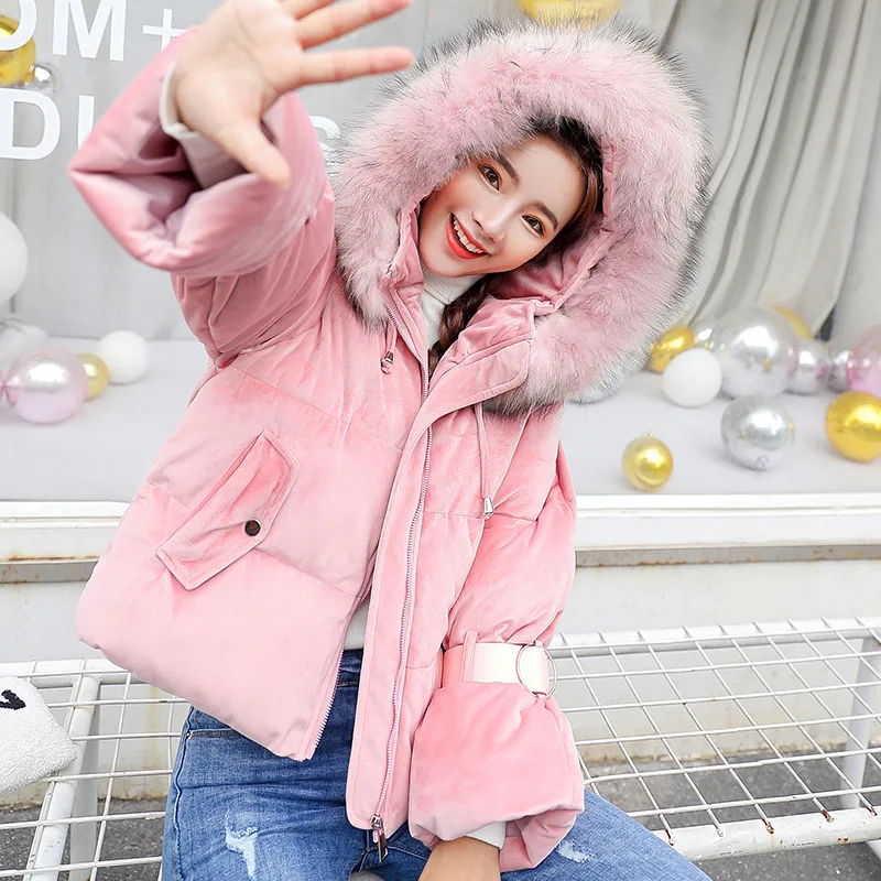 

winter new fur collar large size bread suits Li velvet cotton ladies short hooded down cotton-padded jacket women