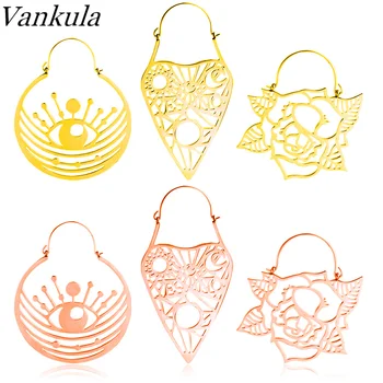 Vankula 2PCS 스테인레스 스틸 꽃 매달려 드롭 귀걸이 귀 플러그 터널 가벼운 귀 무게 바디 쥬얼리 피어싱 귀 옷걸이