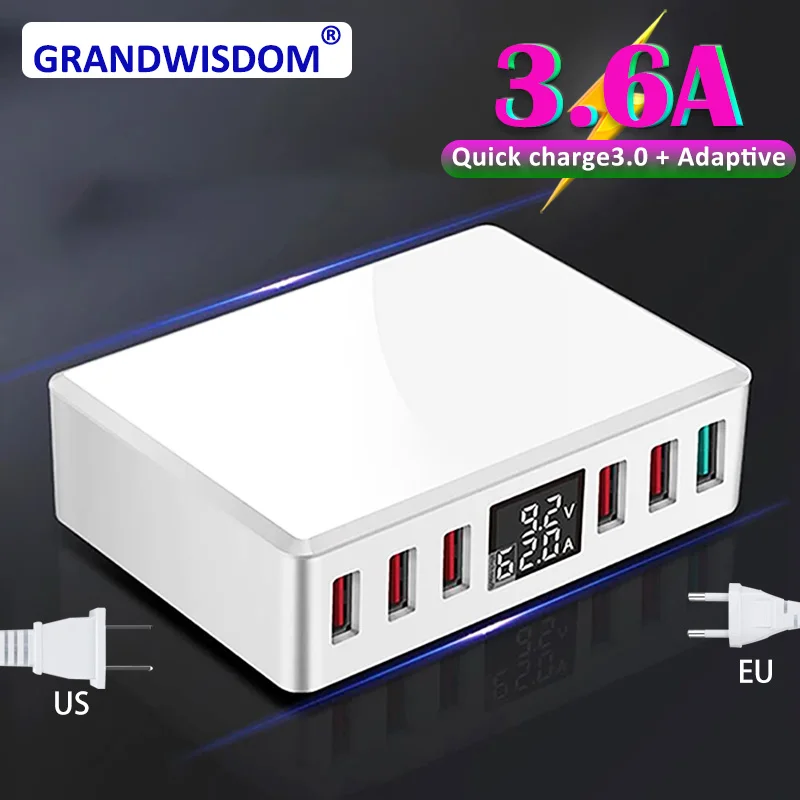 Зарядное устройство QC 3 0 с 6 USB портами и ЖК дисплеем|Зарядные устройства| |