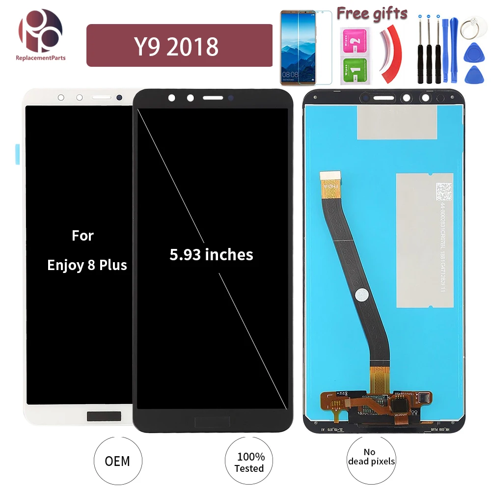 10 шт. 5,9" AAA качество ЖК-дисплей для huawei Y9 кодирующий преобразователь сенсорного экрана в сборе Замена Ремонт Часть FLA-L22 FLA-LX2