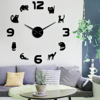

Acrylic Cute Cat Cat Digital Art Wall Sticker Clock DIY Large Mute Wall Clock Pet Cat Home Decoration Wall Watch Modern Design
