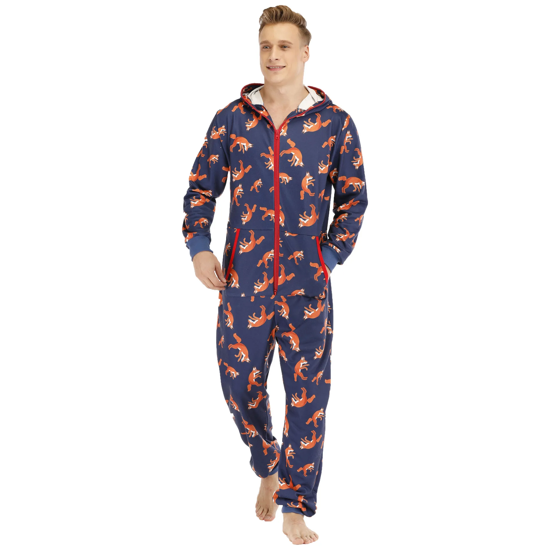 Winter New European And American Men's Printed Sweater One-piece Home Jumpsuit Cool Summer Casual Sleepwear Men Pajamas