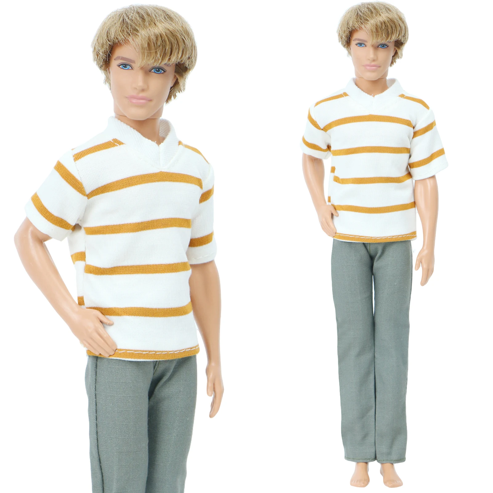 1 Set Fashion Men Outfits Yellow Striped Short-Sleeved Shirt Gray Trousers Casual Wear Clothes Accessories for Barbie Doll Ken | Игрушки и