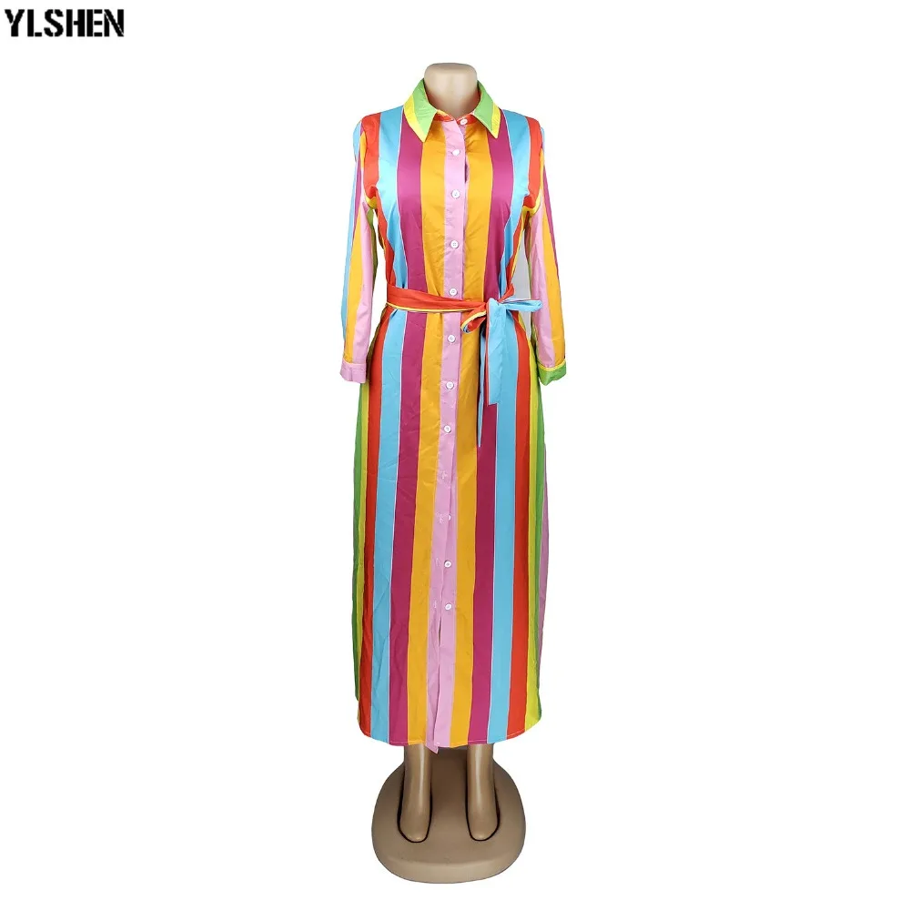 African Shirt Dresses Clothes for Women Clothing 2019 New Style Fashion Rainbow Stripe Long Sleeve Dashiki Africa Dress Robe 03