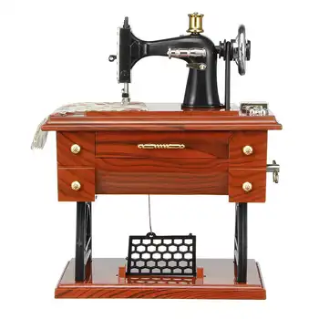 

New Plastic Vintage Music Box Retro Mini Sewing Machine Shape Mechanical Musical Case Birthday Gift Table Music Box Home Decorat