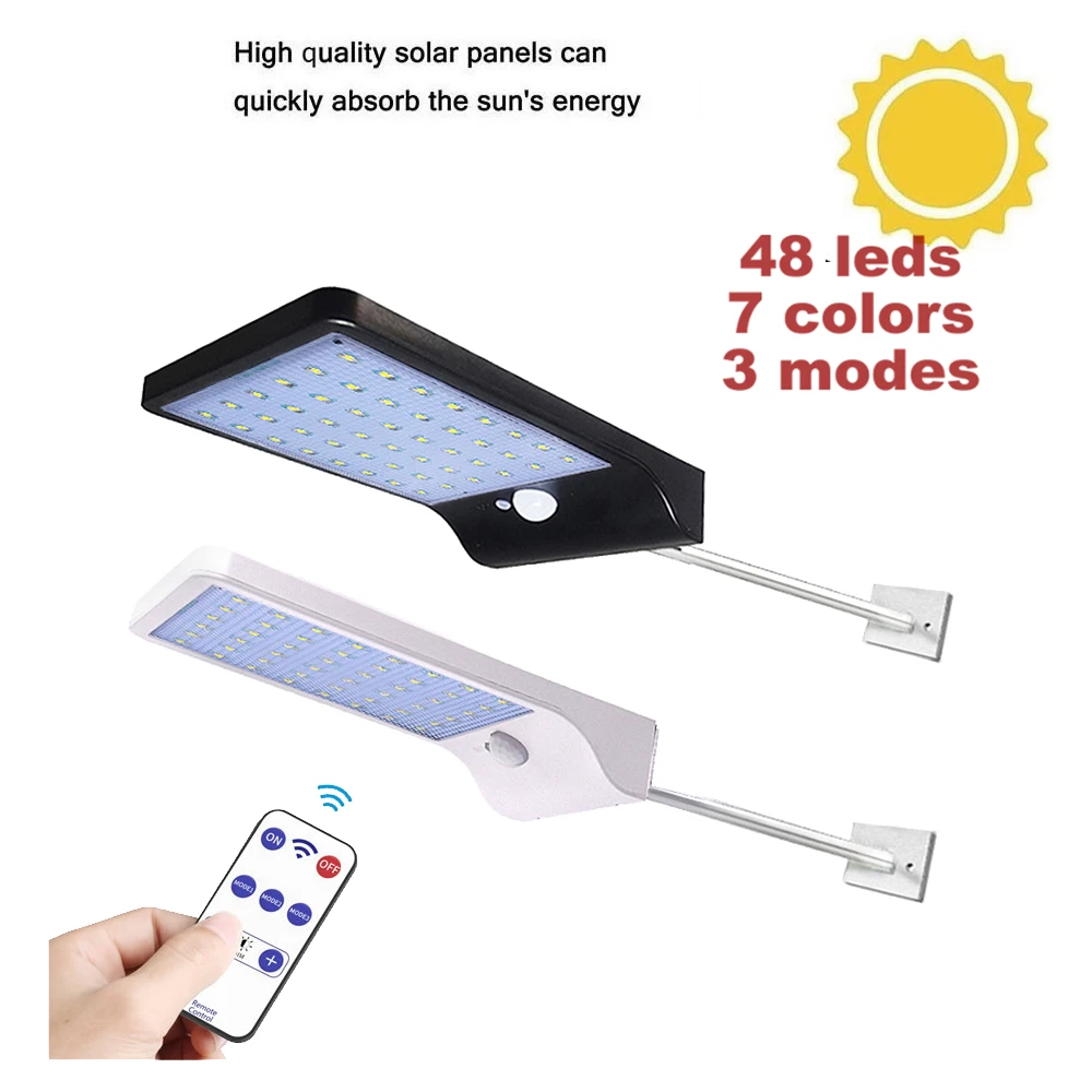 

Remote Control Solar powered Lamp Human Body Induction street spot flood Wall Light 3 Modes Outdoor Garden Yard Path waterproof