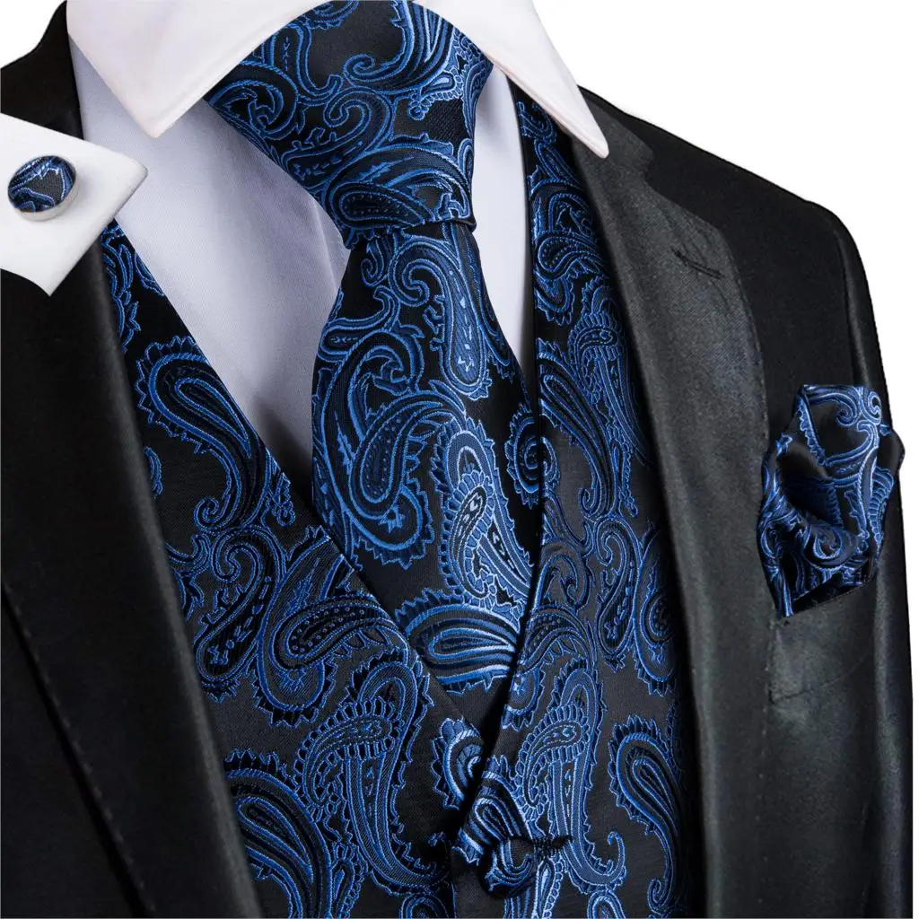 Suit Vest for Men's Classic Paisley Jacquard V-neck Waistcoat Vest Handkerchief Party wedding Tie vest Suit Pocket Square Set Suit Vest for Men's Classic Paisley Jacquard V-neck Waistcoat Vest Handkerchief Party wedding Tie vest Suit Pocket Square Set