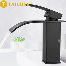 TAICUTE Waterfall Mixer Tap Single Handle Hole Sink Faucets Hot Cold Water Tap Bathroom Accessories Washbasin Faucet, Black