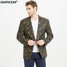 Легкий уход, износостойкий тонкий модный мужской пиджак с 3D принтом птиц, качественный мужской повседневный весенний зеленый Винтажный Мужской Блейзер на одной пуговице