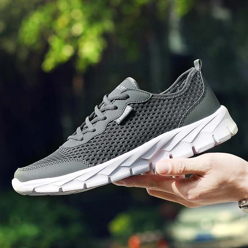 2019 Men Sneakers Summer Breathable Mesh Shoes Men Lace Up Shoes Gray Flat Plus Size - AliExpress