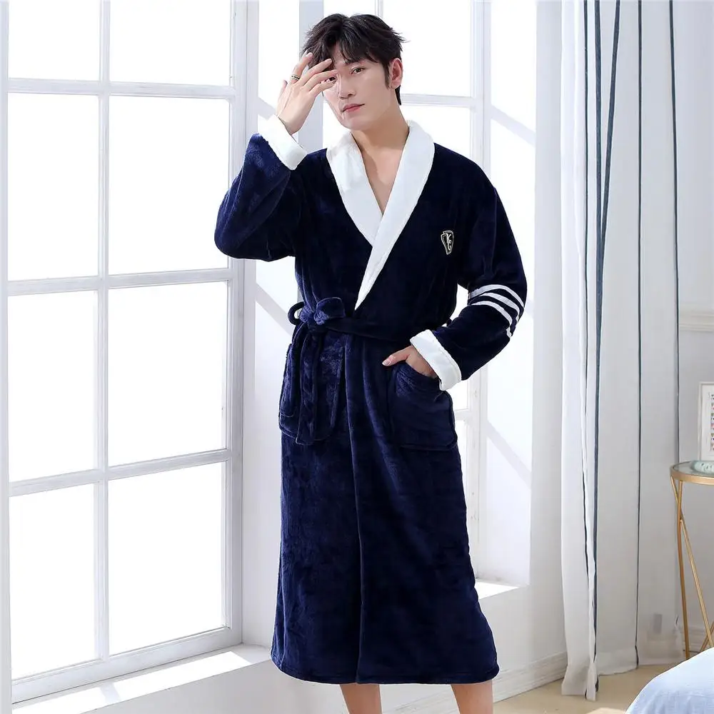 Элегантный Одноцветный фланелевый Халат-кимоно для влюбленных, зимняя теплая женская ночная рубашка, удобная повседневная мягкая Домашняя одежда, Пижама - Цвет: Men3