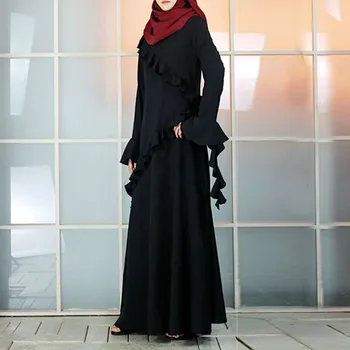 

Dubai Abaya marokkaanse jurken indonesia Kaftan Ruffle Pleated Chiffon moslim jurken Kimono Cardigan Muslim Hijab Dress