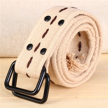

Men Women Teenager Boys Girls Students Double Ring Buckle Waist Belt Canvas Solid Color