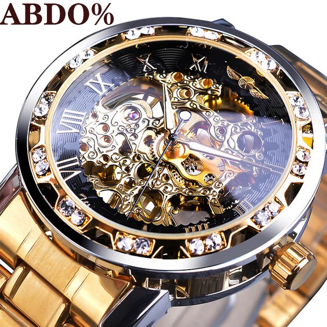 ABDO2019 модные часы с бриллиантовым дисплеем, светящийся указатель, механизм, Ретро Королевский дизайн, мужские механические часы с скелетом - Цвет: 7