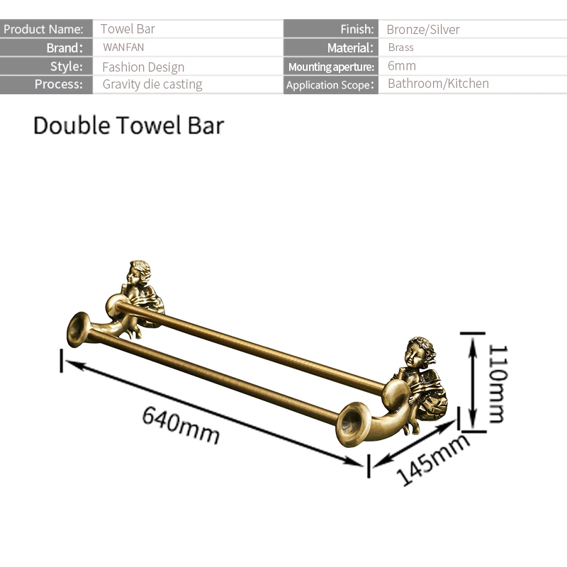 Bronze Color 2-Arm Towel Hanger Space Saving Towel Racks Classic Angel Home Deco Wall Mount Bathroom Shelf MB-0788B