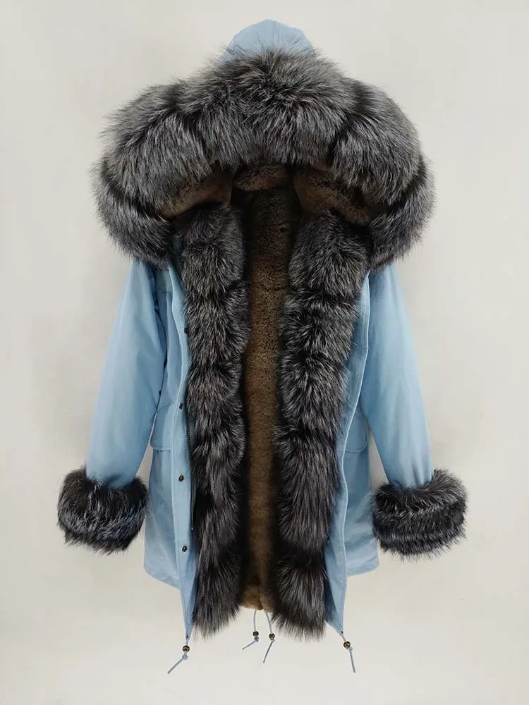 fox fur cuffs 14 Настоящая меховая парка, женская зимняя куртка, пальто из натурального меха лисы с капюшоном, пальто из натурального кроличьего меха, куртки с подкладкой, женские шубы из натурального меха, серебряные - Цвет: fox fur cuffs 14