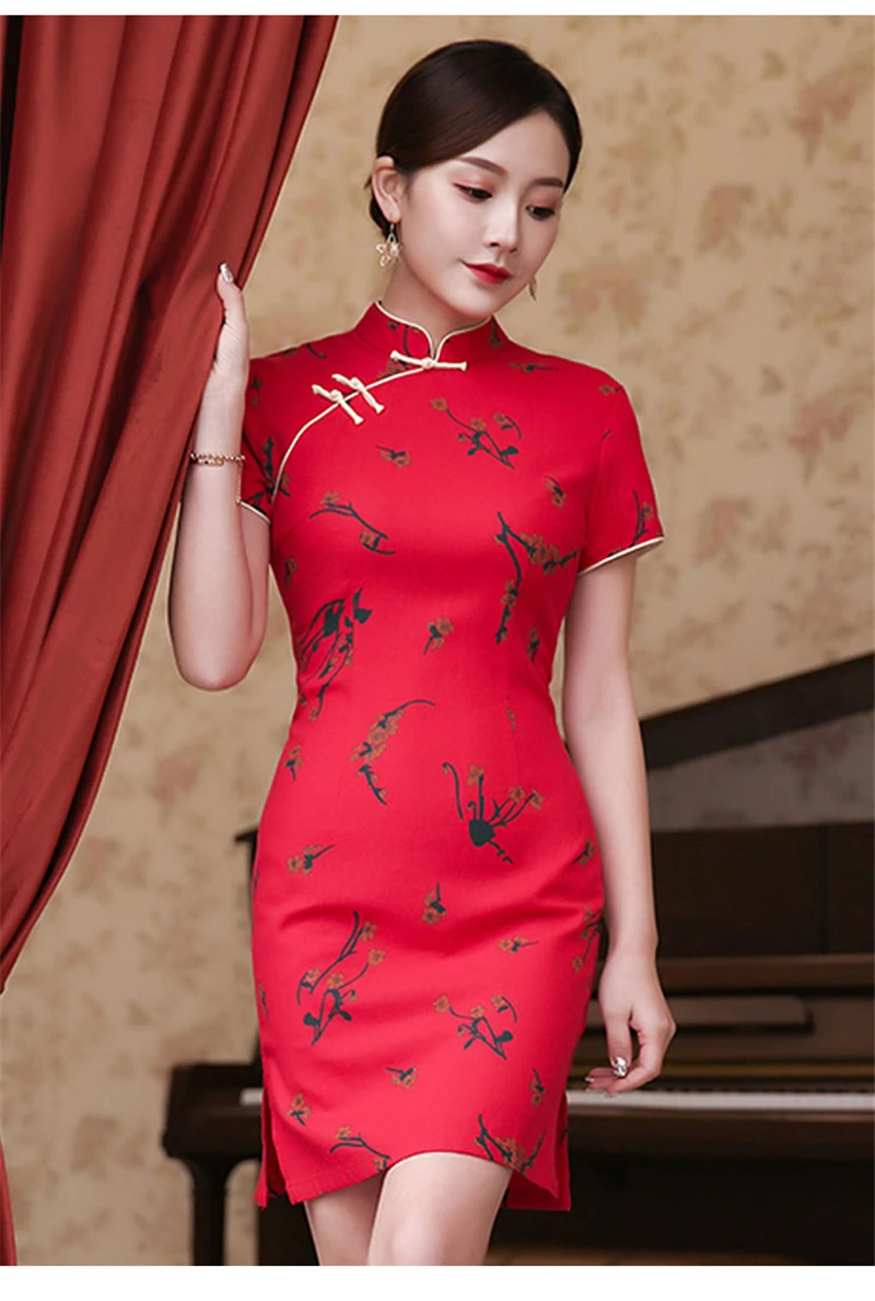 Традиционное китайское атласное платье Cheongsam Qipao для женщин короткий рукав вышивка древний костюм для вечеринок платья для взрослых - Цвет: Color2