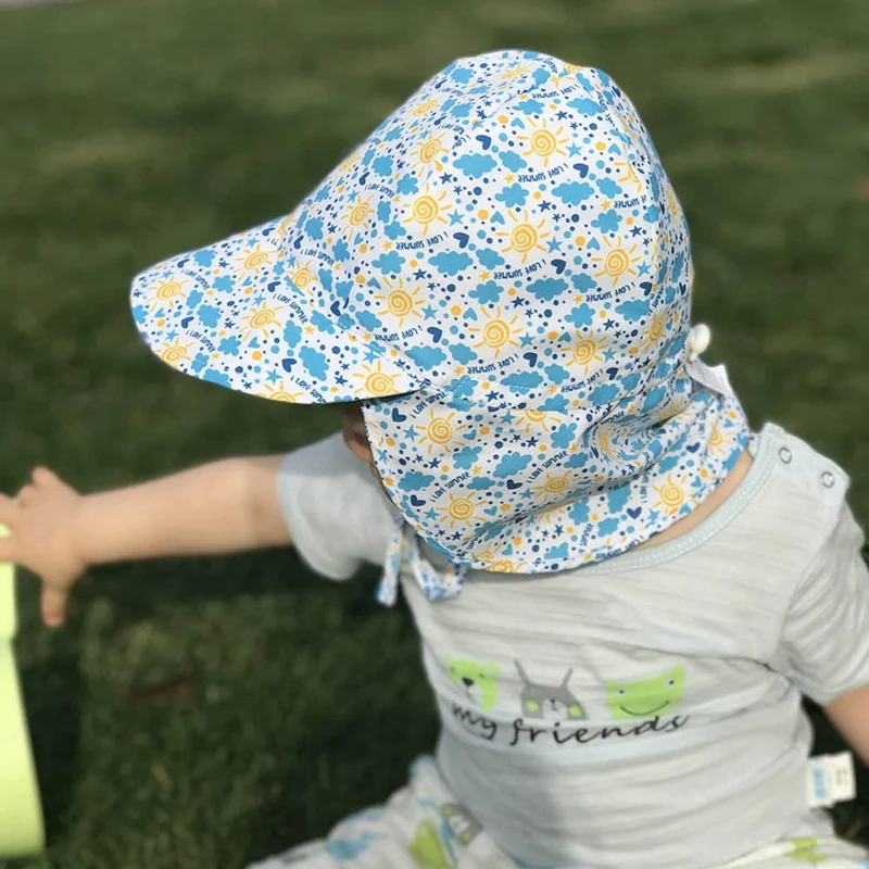 Summer Baby Sun Hat Children Outdoor Neck Ear Cover Anti Uv Protection Beach Caps Kids Boy Girl Swimming Flap Cap For 6-18 Month