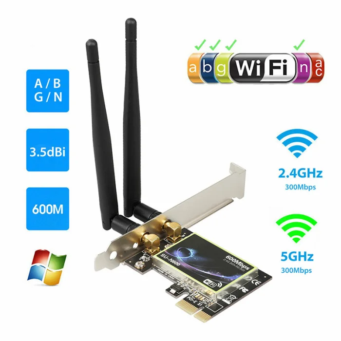 Двухдиапазонный 2,4G/5G PCI-E WiFi беспроводной адаптер 600 Мбит/с для настольного компьютера UY8