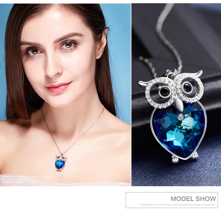 BOSCEN, ожерелье с подвеской для женщин, девушек, подарок на день рождения, День Святого Валентина, сова, украшенная кристаллами Swarovski, разноцветная