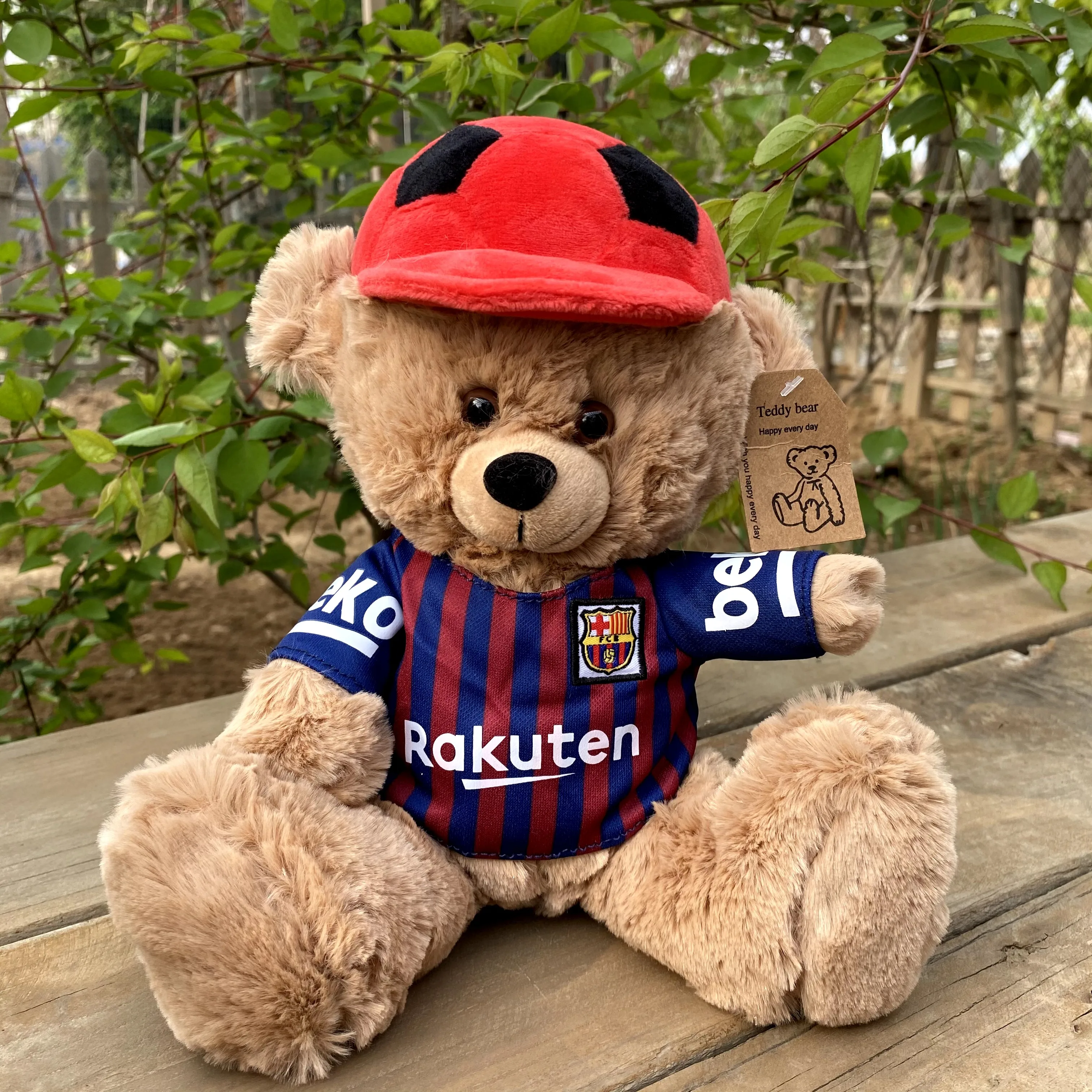 

25-35cm Sitting Red FootBall Cap Teddy Bear Sacrf Stuffed Plush Soft Doll No.10 Animals Toy Girls Baby Kids Birthday Gift