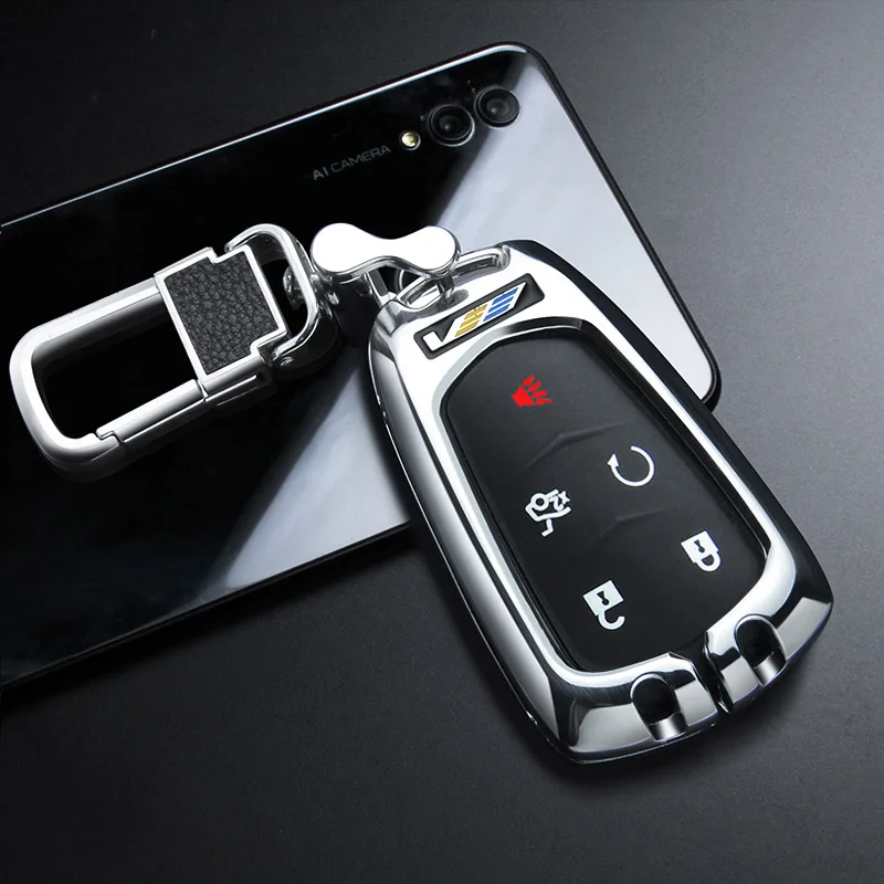 Брелок для ключей из цинкового сплава для Cadillac Escalade CTS XTS ATS ATS-L XLS SRX 28T CTS-V XT5 CT6 - Название цвета: B silver buckle set