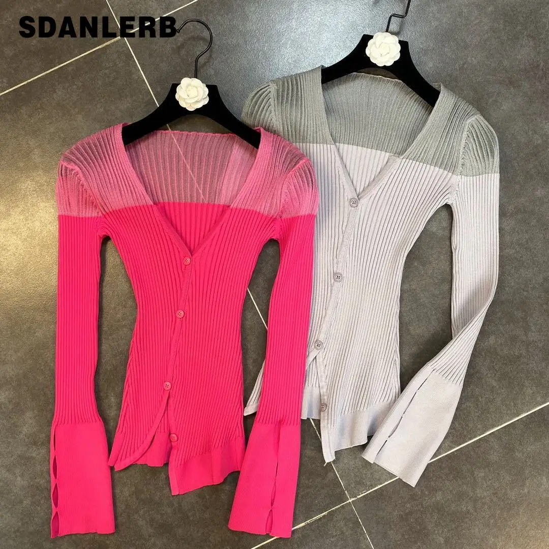 

2020 Summer Thin Knitted Cardigan for Women Slim Top Perspective Mesh Splicing Hollow Ice Silk Knitted Coat Female Streetwear