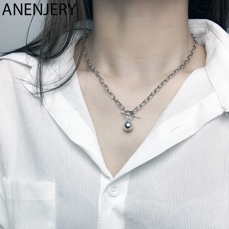 ANENJERY Двухслойное u образное тайское серебряное ожерелье 925 пробы короткая