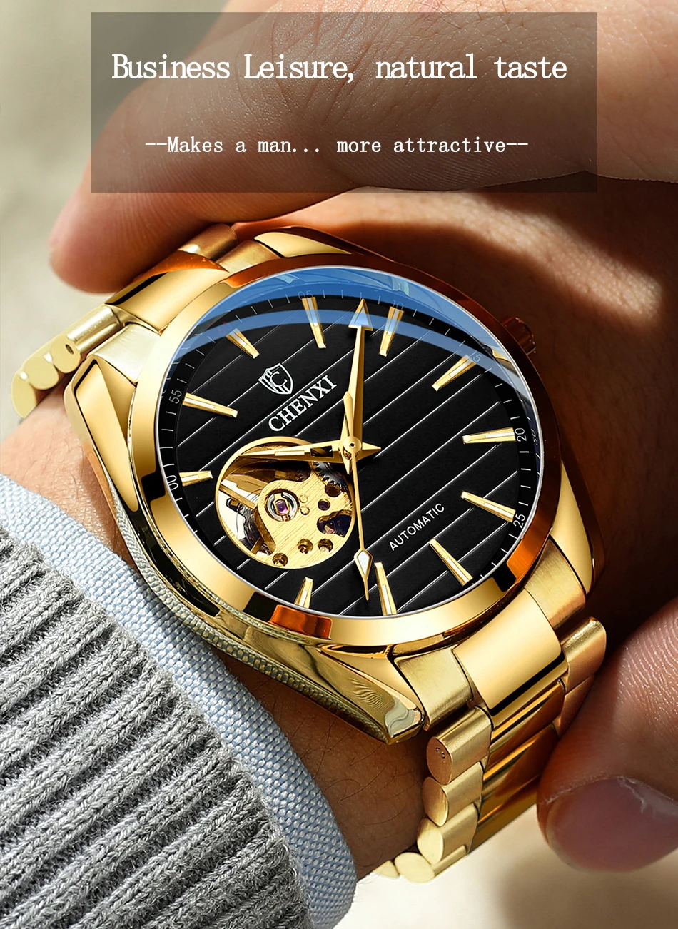 CHENXI Top Brand Watch Men Luxury Gold Stainless Steel Watches Sapphire Glass Automatic Mechanical Wristwatches 30M WaterproofTop Luxury Brand CHENXI 8806 New Men Automatic Mechanical Sapphire Glass Watch Stainless Steel Waterproof Mens Wristwatches