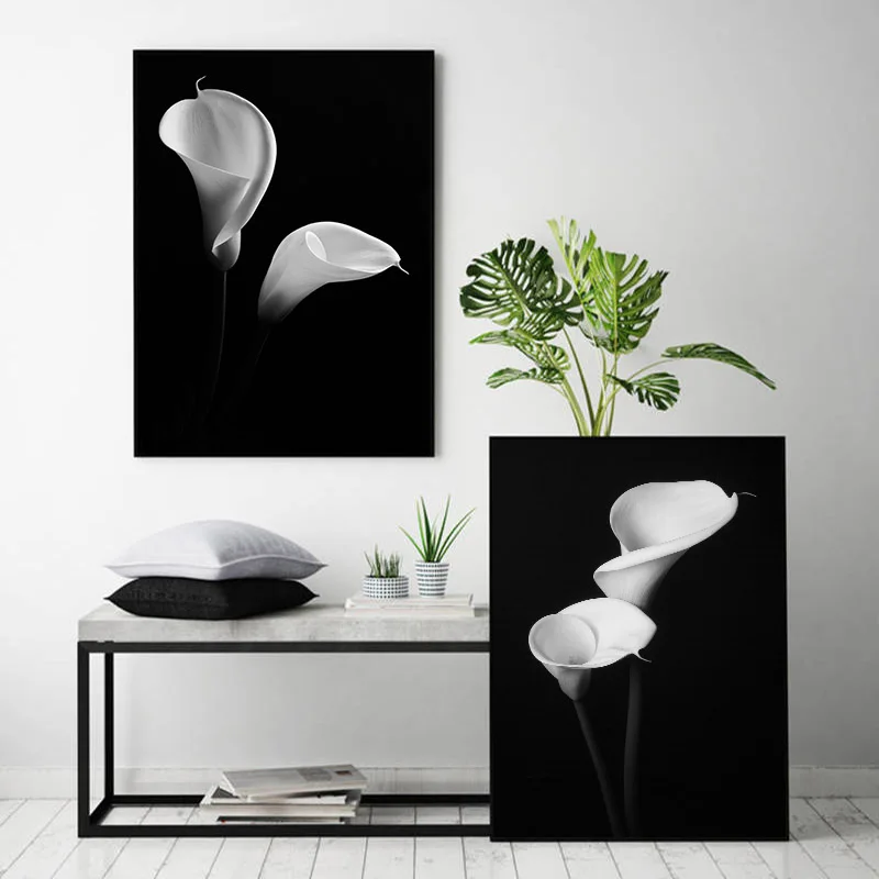 

Black White Flower Canvas Poster Scandinavian Wall Art Abstract Print Minimalist Nordic Decoration Picture Living Room Decor