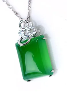 

Designer 925 Silver-inlaid Emerald Chalcedony Pendant Ping An Wu Pai Agate Pendant pure natural jewelry