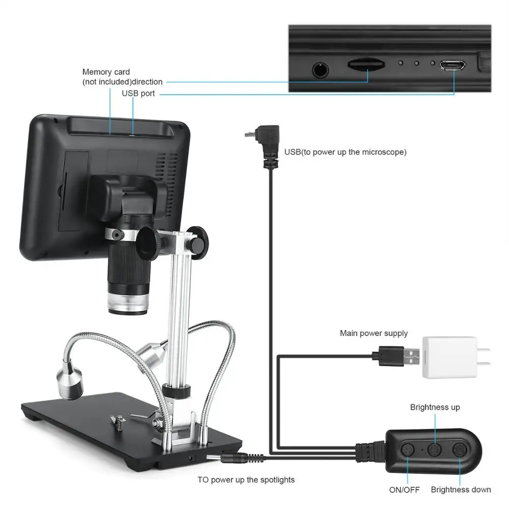 Microscope For Adults Andonstar AD249S-Max 10.1'' HDMI Digital Microscope - 3 Lens 2160P With Super Max Soldering Station HDMI Microscope