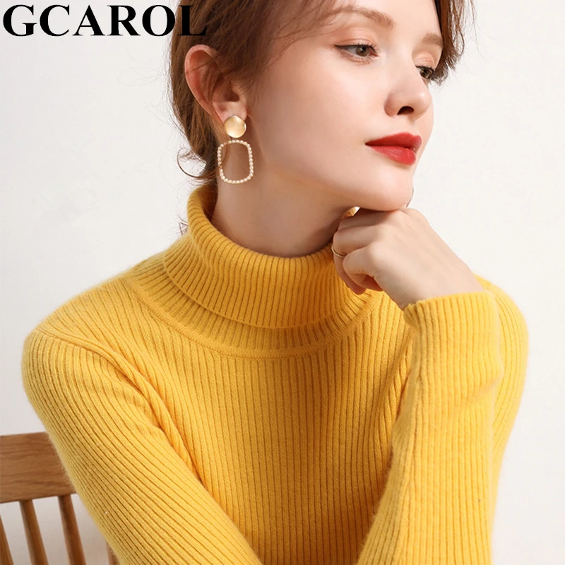 Женский кашемировый пуловер GCAROL, теплый стрейчевый свитер с содержанием шерсти 30%, яркая водолазка, вязаный джемпер размера 2XL для осени и зимы