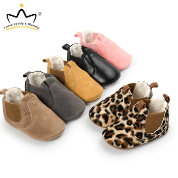 

Winter Warm Leather Baby Shoes Boy Girl Boots Solid Leopard Newborn Toddler Shoes First Walkers Baby Boots